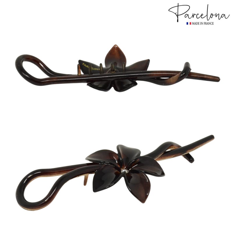 Parcelona French Twist N Clip Flower with Crystal Tortoise Shell Brown Large 4" Cellulose Acetate Made in France No Metal Strong Grip Hair Clip Barrette for Women and Girls - Image 3